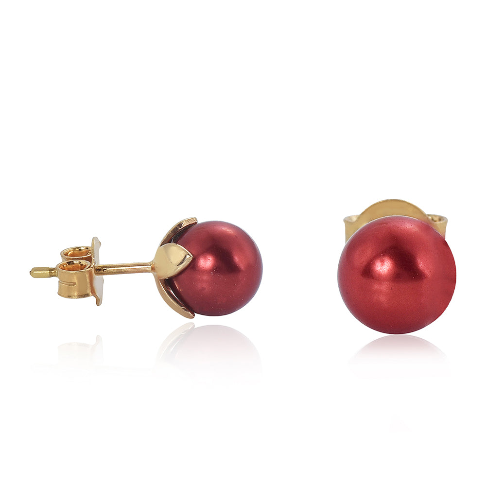 Conjunto de Plata Bañada en Oro con Perla roja de río ( Pendientes +Anillo +Colgante )
