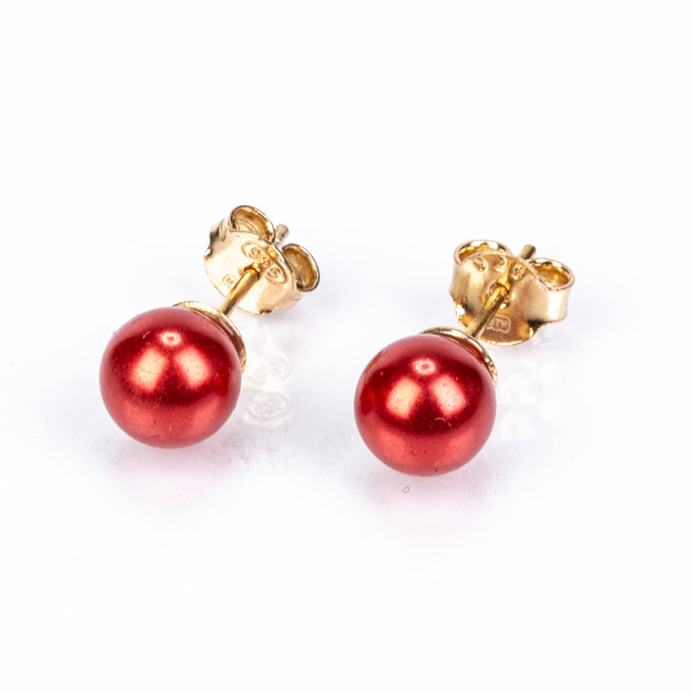 Conjunto de Plata Bañada en Oro con Perla roja de río ( Collar +Pendientes +Pulsera )