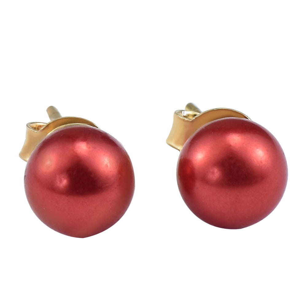 Conjunto de Plata Bañada en Oro con Perla roja de río ( Collar +Pendientes +Pulsera )