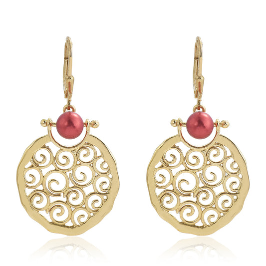 Pendientes de Plata Bañada en Oro con Perla roja de río