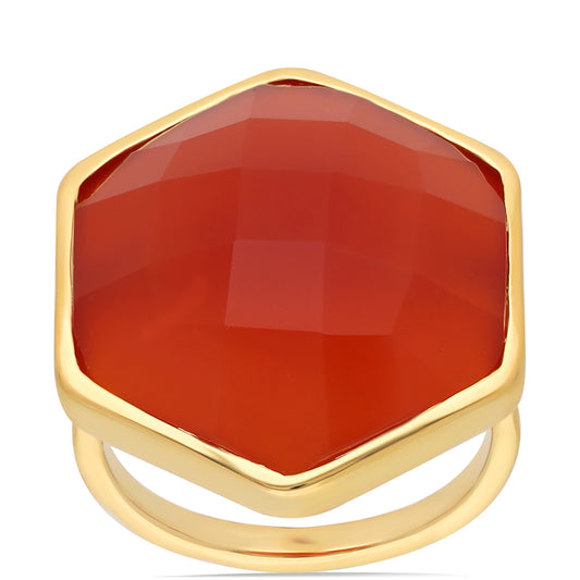 Anillo de Plata Bañada en Oro con Ónice rojo