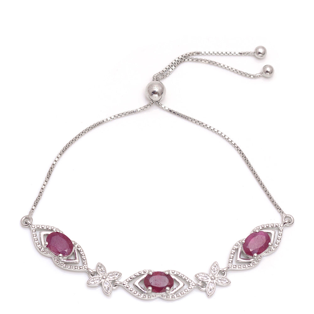 Pulsera de Plata con Rubí de Madagascar y Topacio Blanco