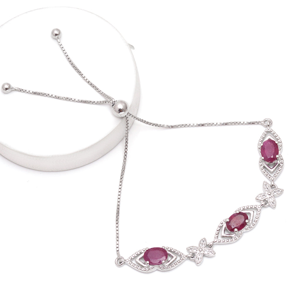 Pulsera de Plata con Rubí de Madagascar y Topacio Blanco