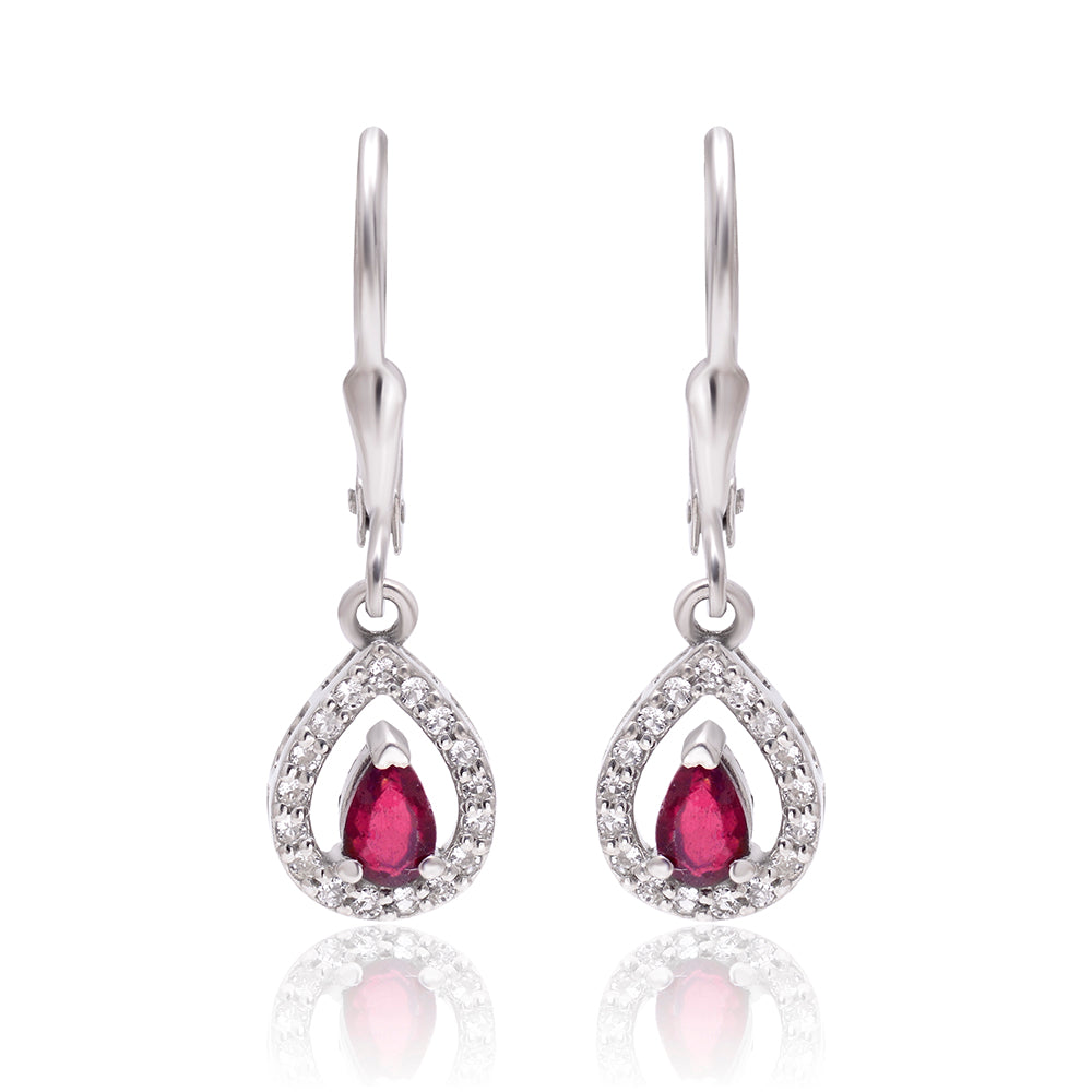 Pendientes de Plata con Rubí de Madagascar y Topacio Blanco