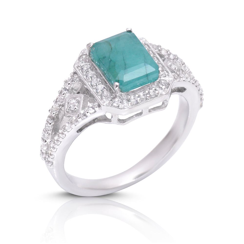 Anillo de Plata con Esmeralda de Brasil y Topacio Blanco
