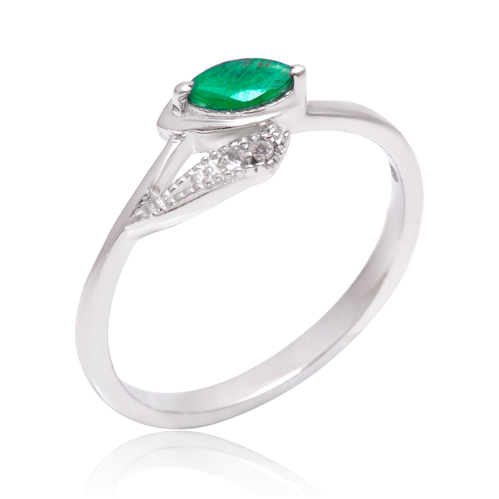 Anillo de Plata con Esmeralda de Brasil y Topacio Blanco