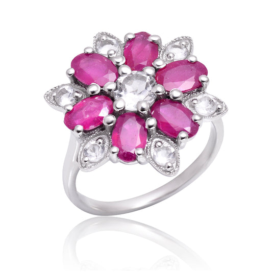 Anillo de Plata con Rubí de Madagascar y Topacio Blanco