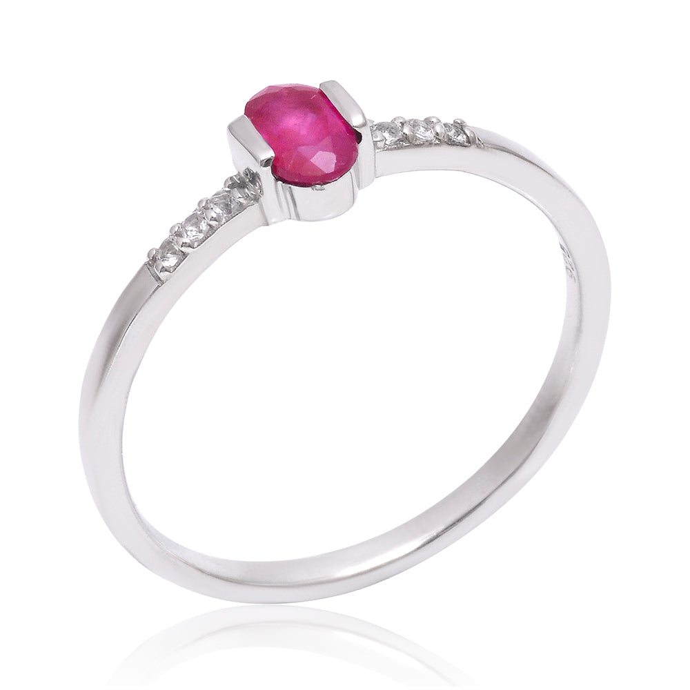 Anillo de Plata con Rubí de Madagascar y Topacio Blanco