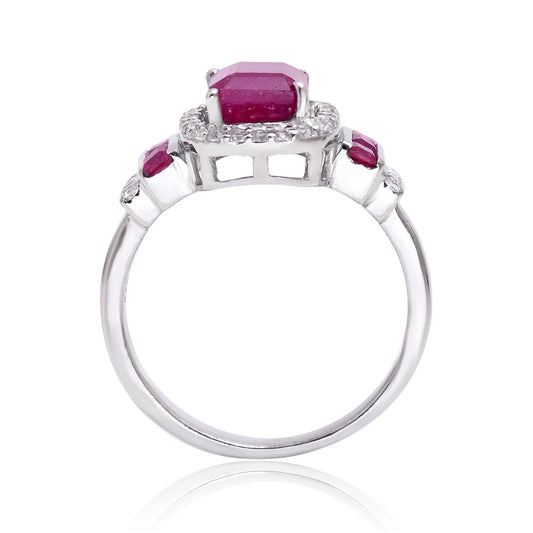 Anillo de Plata con Rubí de Madagascar y Topacio Blanco