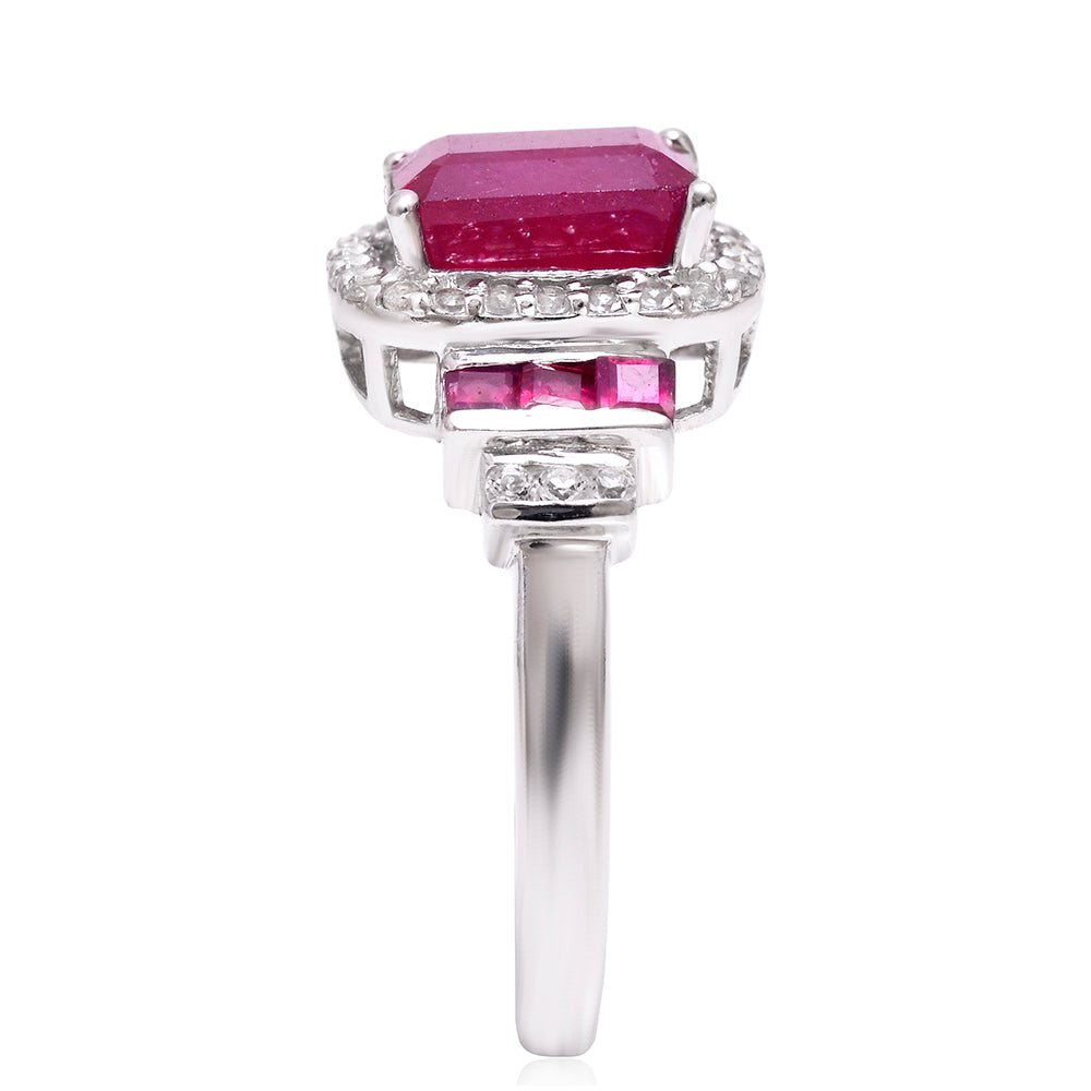Anillo de Plata con Rubí de Madagascar y Topacio Blanco