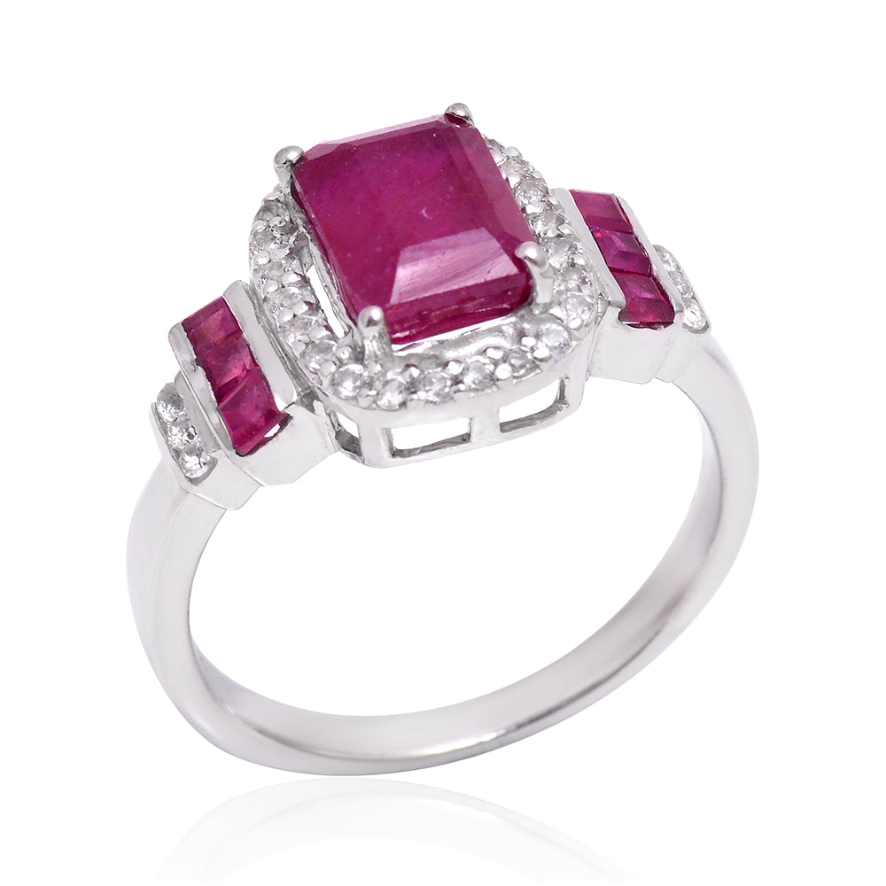Anillo de Plata con Rubí de Madagascar y Topacio Blanco
