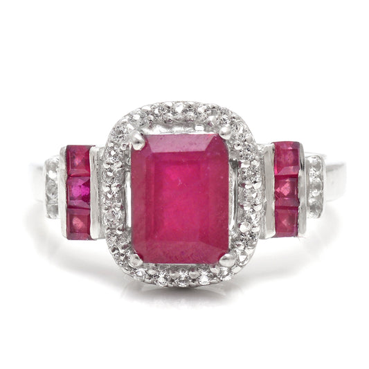 Anillo de Plata con Rubí de Madagascar y Topacio Blanco