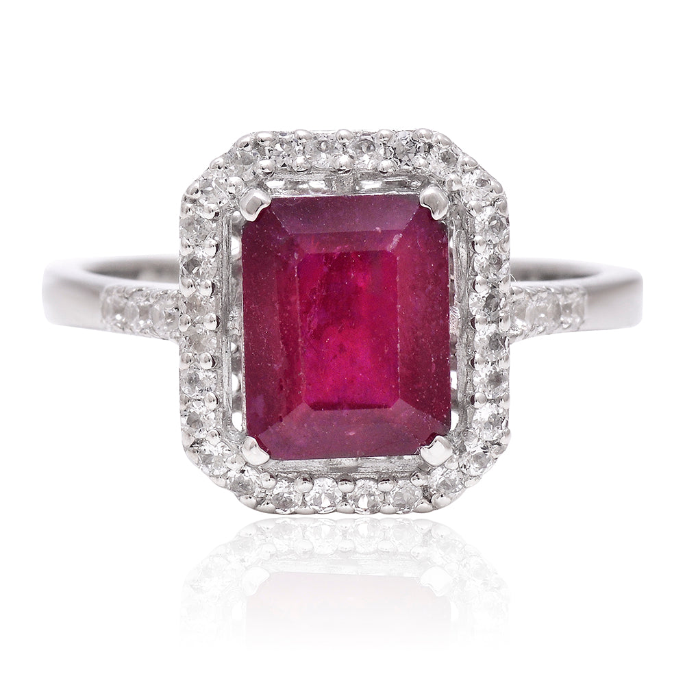 Anillo de Plata con Rubí de Madagascar y Topacio Blanco