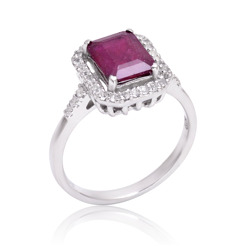 Anillo de Plata con Rubí de Madagascar y Topacio Blanco