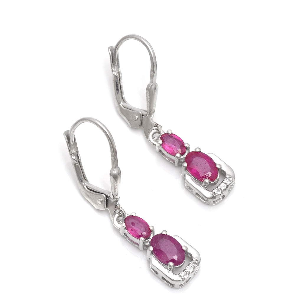 Pendientes de Plata con Rubí de Madagascar y Topacio Blanco