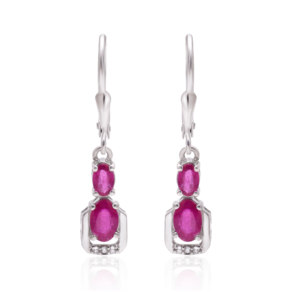 Pendientes de Plata con Rubí de Madagascar y Topacio Blanco
