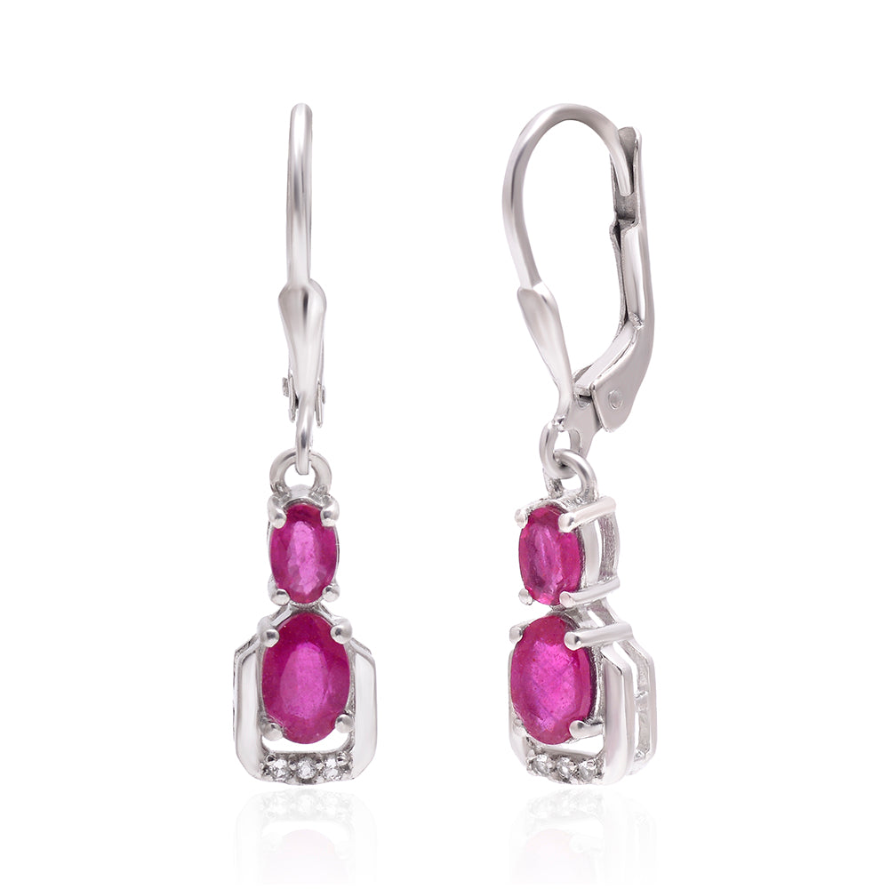 Pendientes de Plata con Rubí de Madagascar y Topacio Blanco