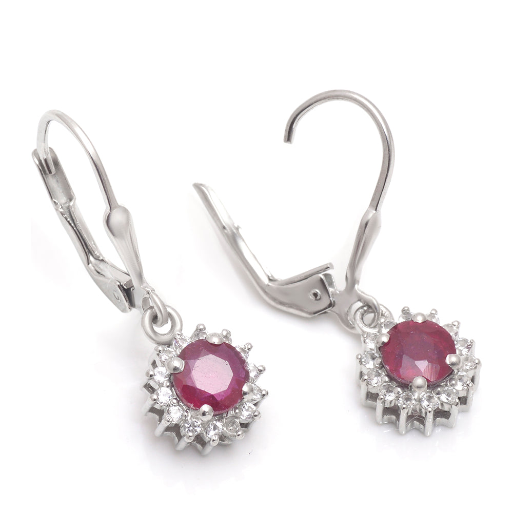 Pendientes de Plata con Rubí de Madagascar y Topacio Blanco