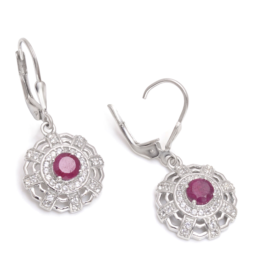 Pendientes de Plata con Rubí de Madagascar y Topacio Blanco