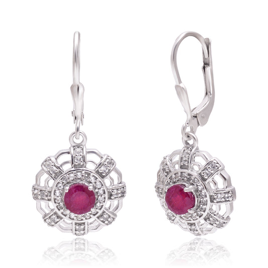 Pendientes de Plata con Rubí de Madagascar y Topacio Blanco