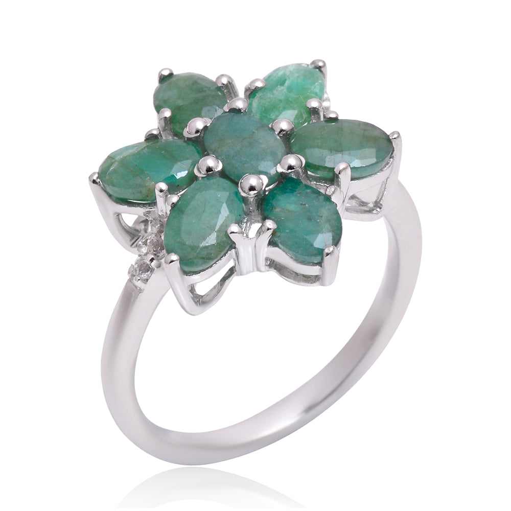 Anillo de Plata con Esmeralda de Brasil y Topacio Blanco 2