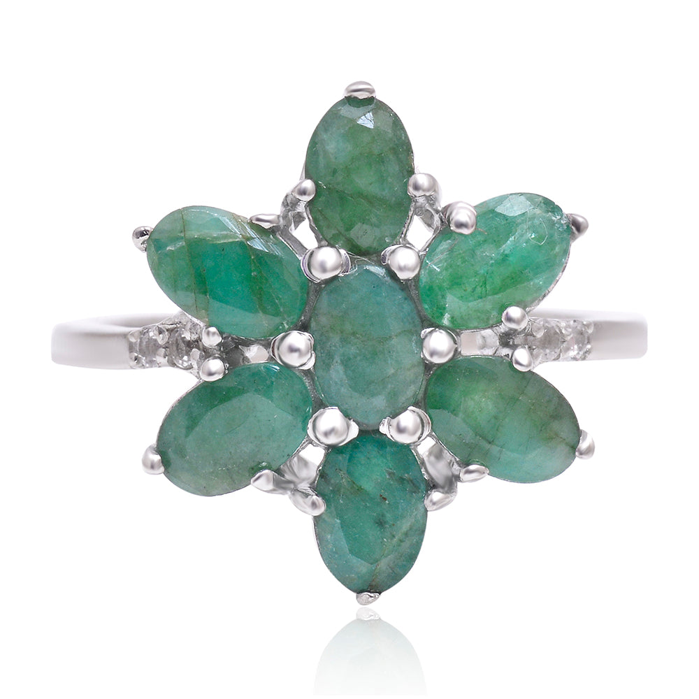 Anillo de Plata con Esmeralda de Brasil y Topacio Blanco 1