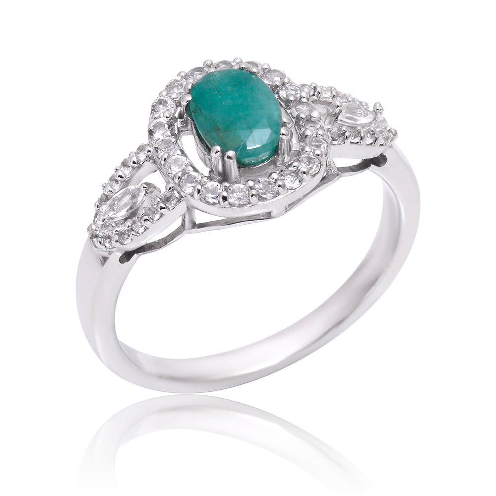 Anillo de Plata con Esmeralda de Brasil y Topacio Blanco