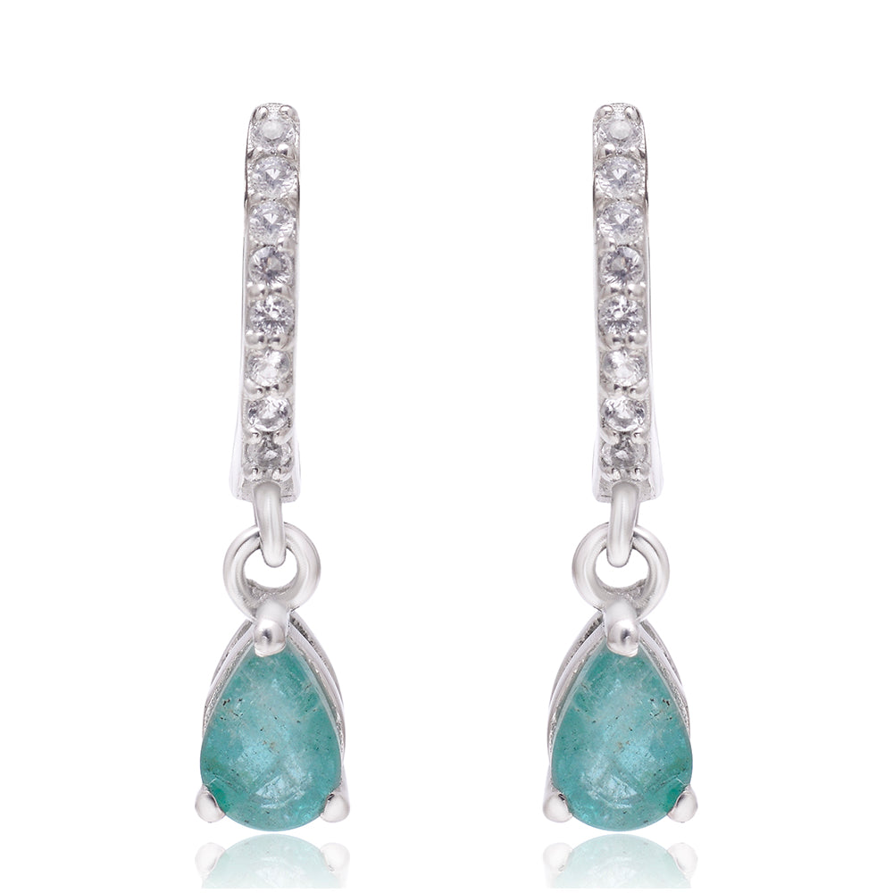 Pendientes de Plata con Esmeralda de Brasil y Topacio Blanco