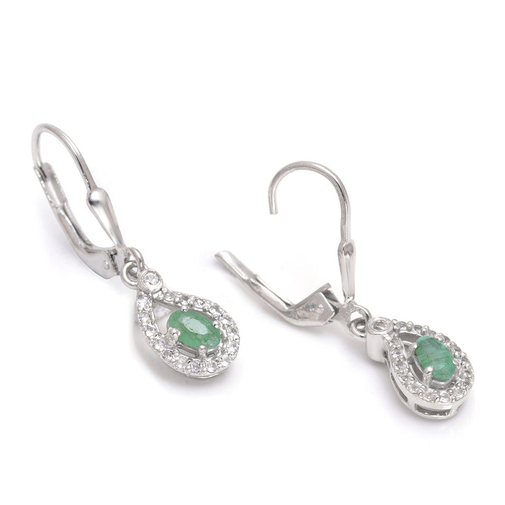 Pendientes de Plata con Esmeralda de Brasil y Topacio Blanco