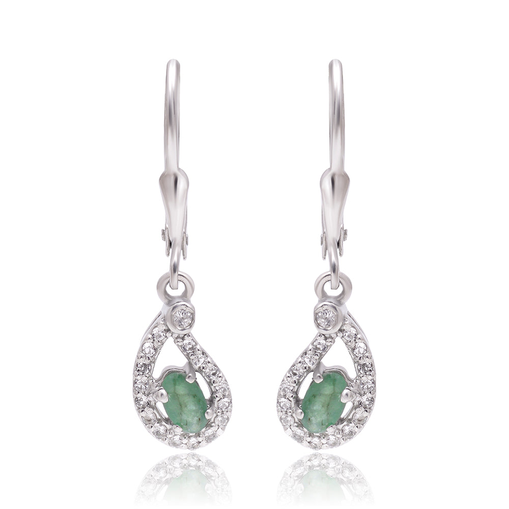 Pendientes de Plata con Esmeralda de Brasil y Topacio Blanco