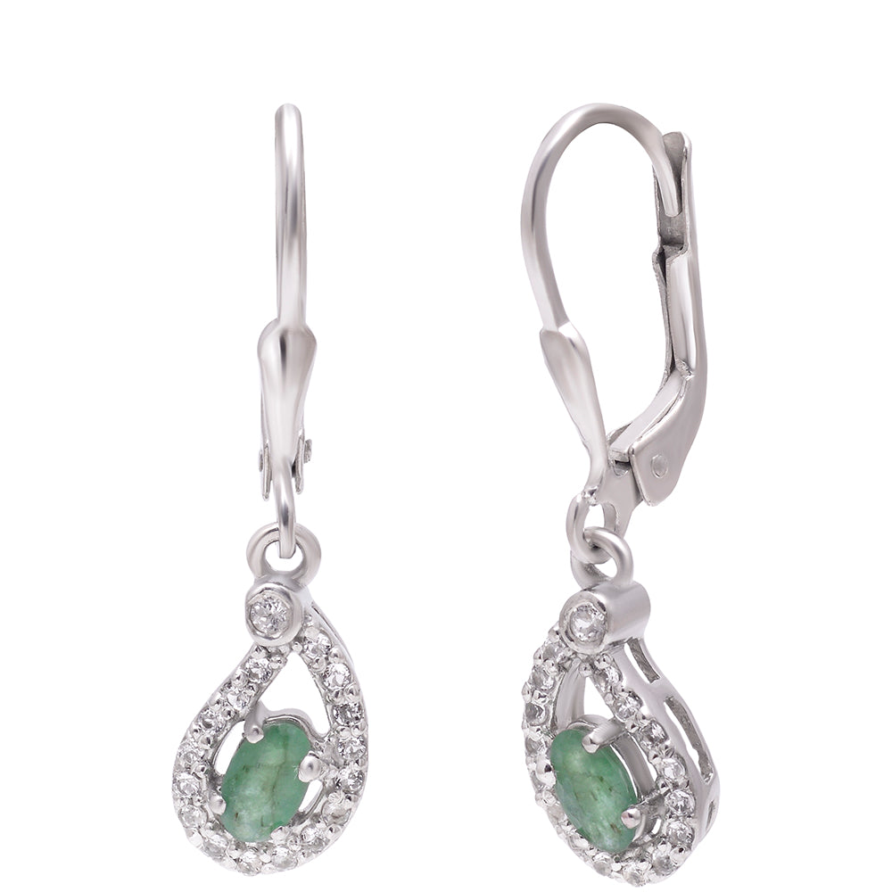 Pendientes de Plata con Esmeralda de Brasil y Topacio Blanco
