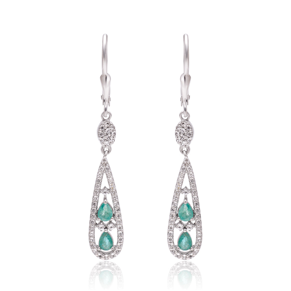 Pendientes de Plata con Esmeralda de Brasil y Topacio Blanco 3