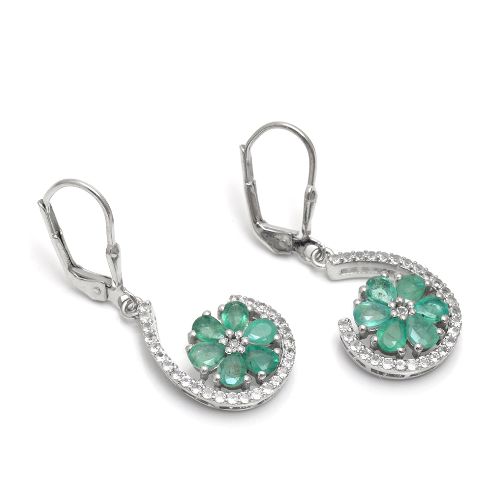 Pendientes de Plata con Esmeralda de Brasil y Topacio Blanco