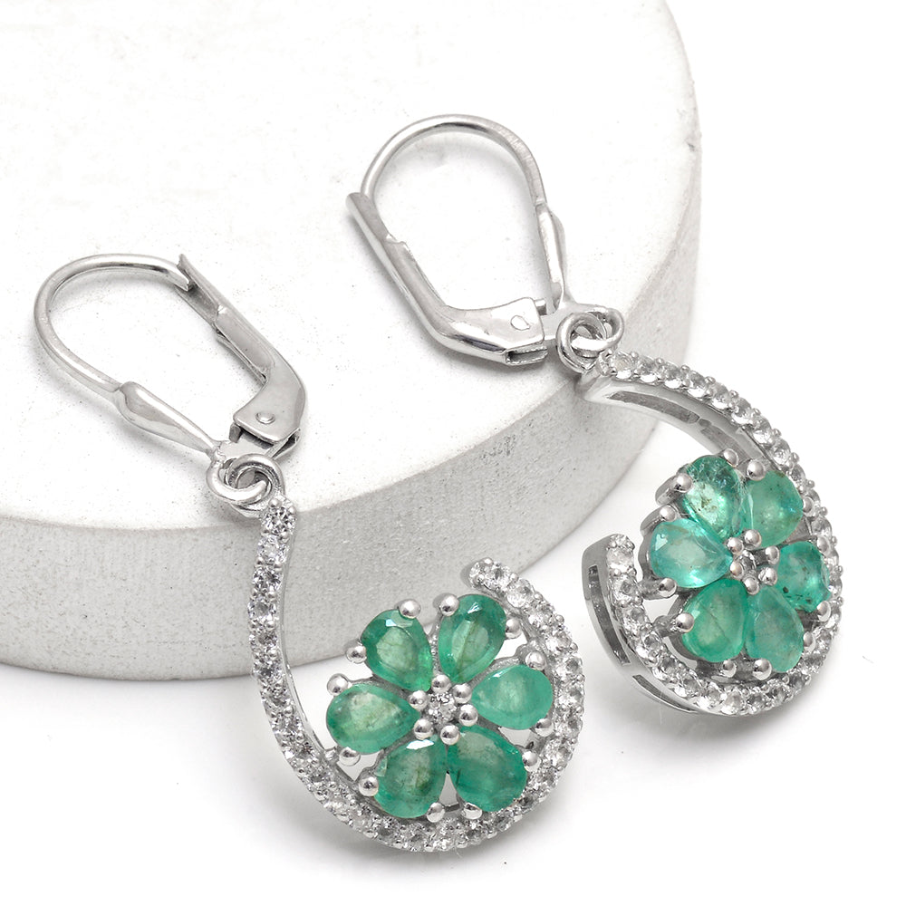 Pendientes de Plata con Esmeralda de Brasil y Topacio Blanco