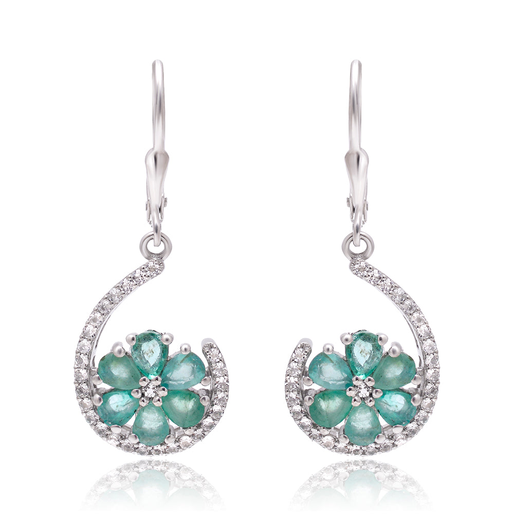 Pendientes de Plata con Esmeralda de Brasil y Topacio Blanco