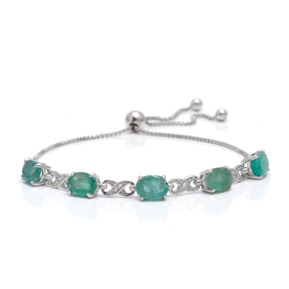 Pulsera de Plata con Esmeralda de Brasil y Topacio Blanco