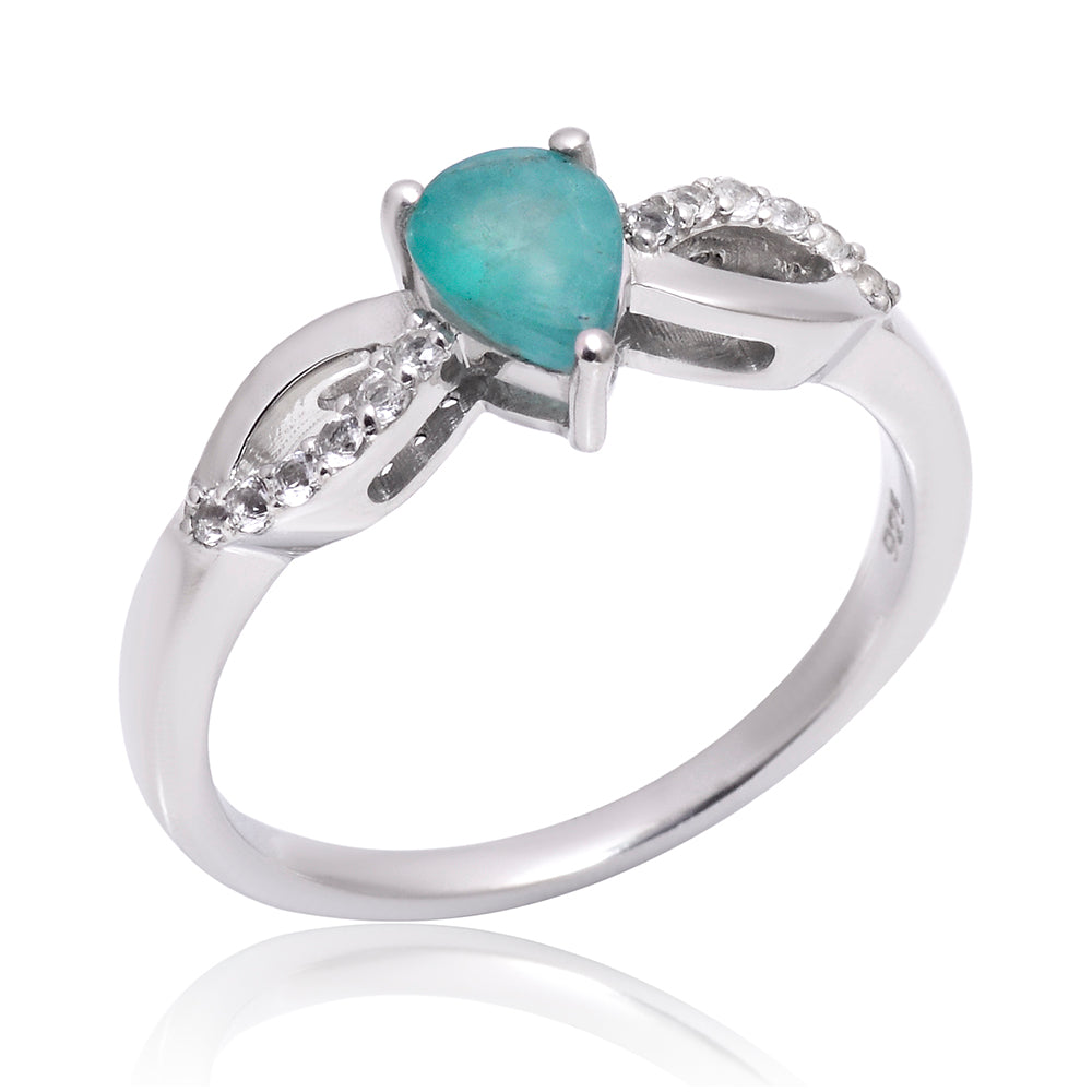 Anillo de Plata con Esmeralda de Brasil y Topacio Blanco