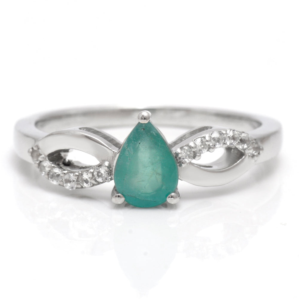 Anillo de Plata con Esmeralda de Brasil y Topacio Blanco