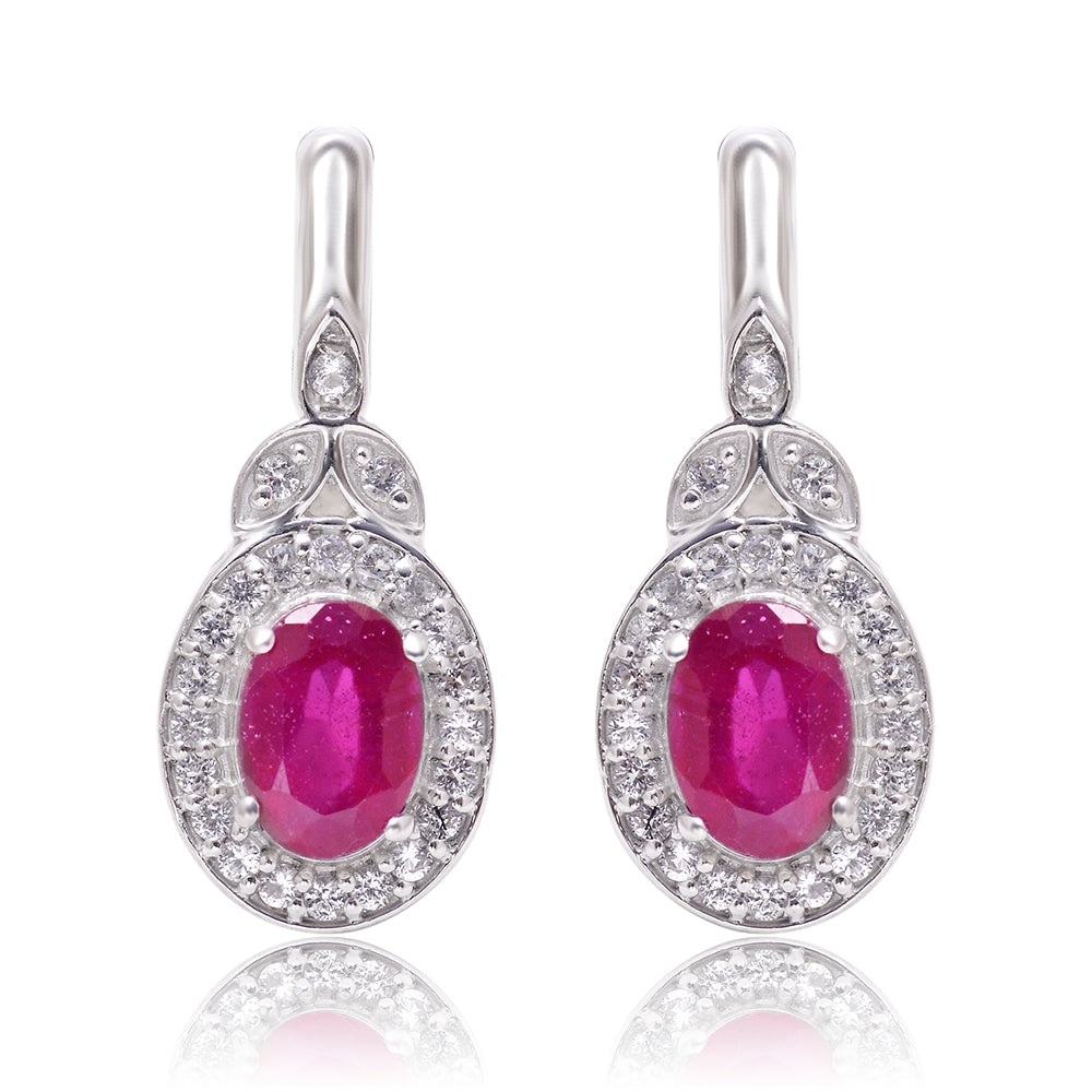 Pendientes de Plata con Rubí de Madagascar y Topacio Blanco