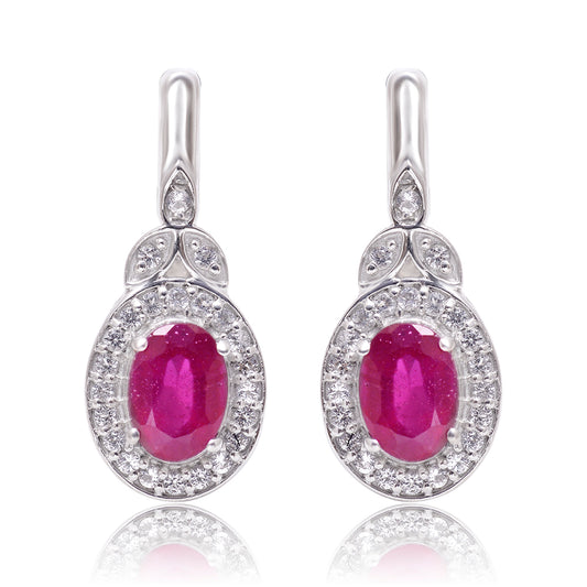 Pendientes de Plata con Rubí de Madagascar y Topacio Blanco