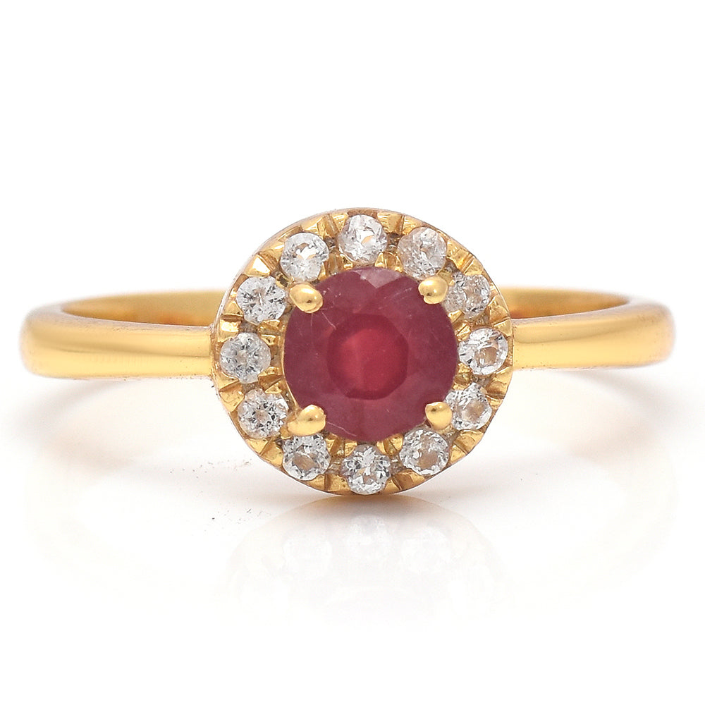 Anillo de Plata Bañada en Oro con Rubí de Madagascar y Topacio Blanco