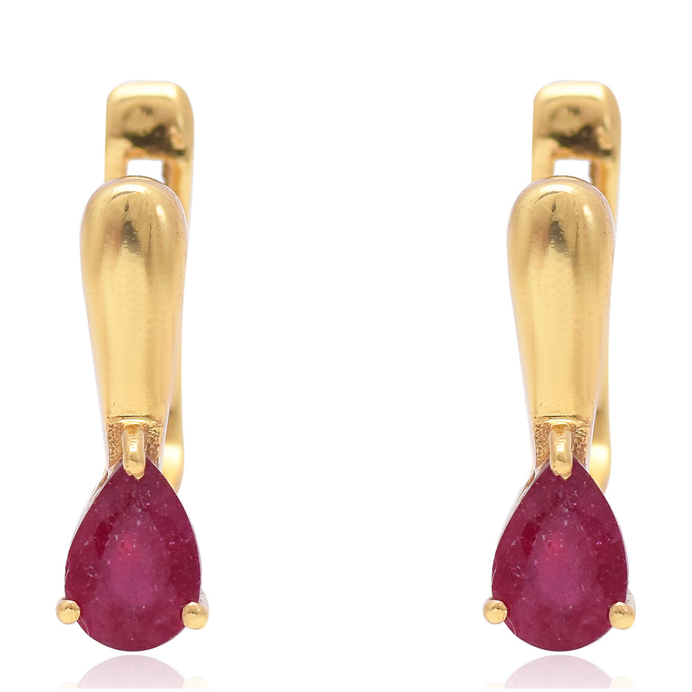 Pendientes de Plata Bañada en Oro con Rubí de Madagascar