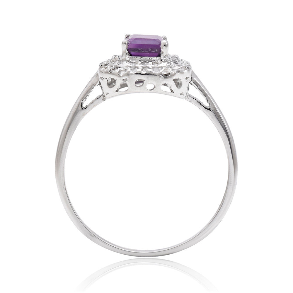 Anillo de Plata con Amatista de Marruecos y Topacio Blanco