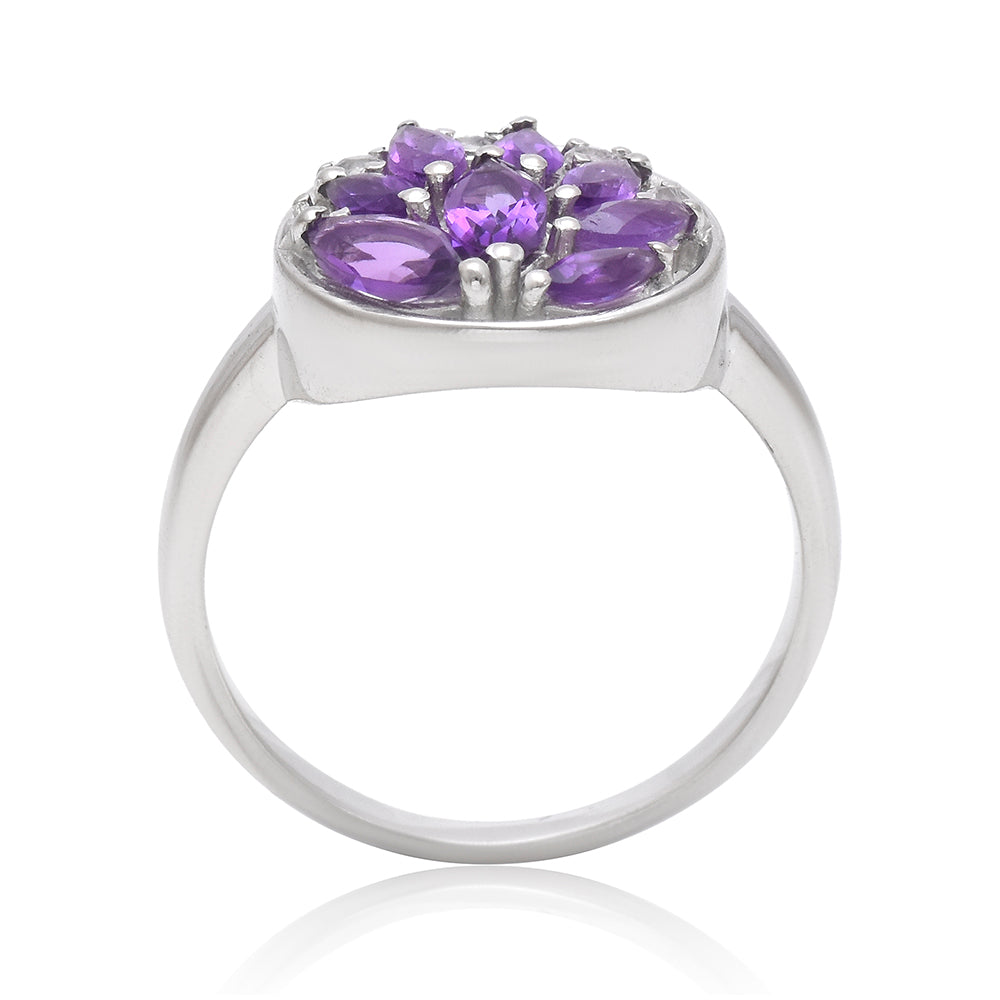 Anillo de Plata con Amatista de Marruecos y Topacio Blanco