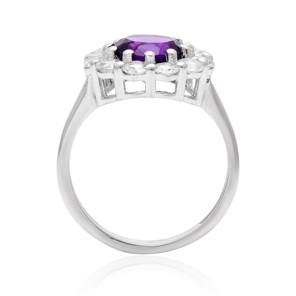 Anillo de Plata con Amatista de Marruecos y Topacio Blanco