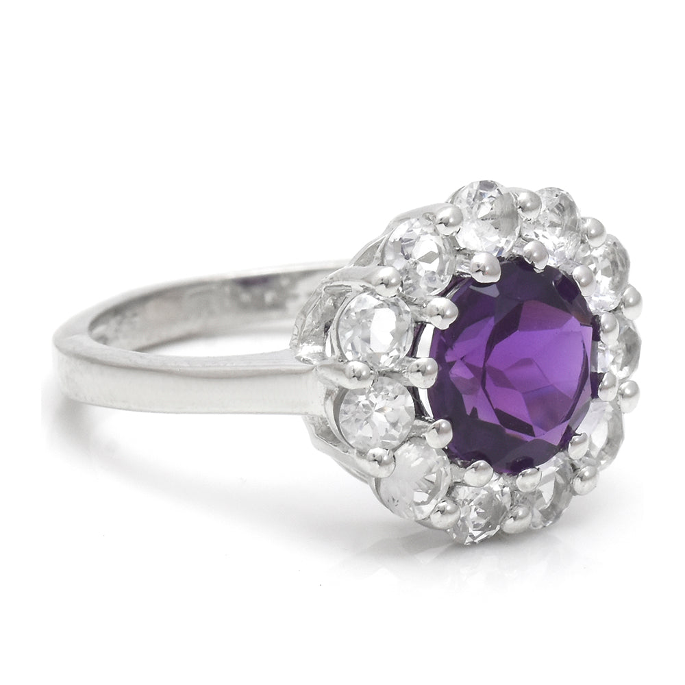 Anillo de Plata con Amatista de Marruecos y Topacio Blanco