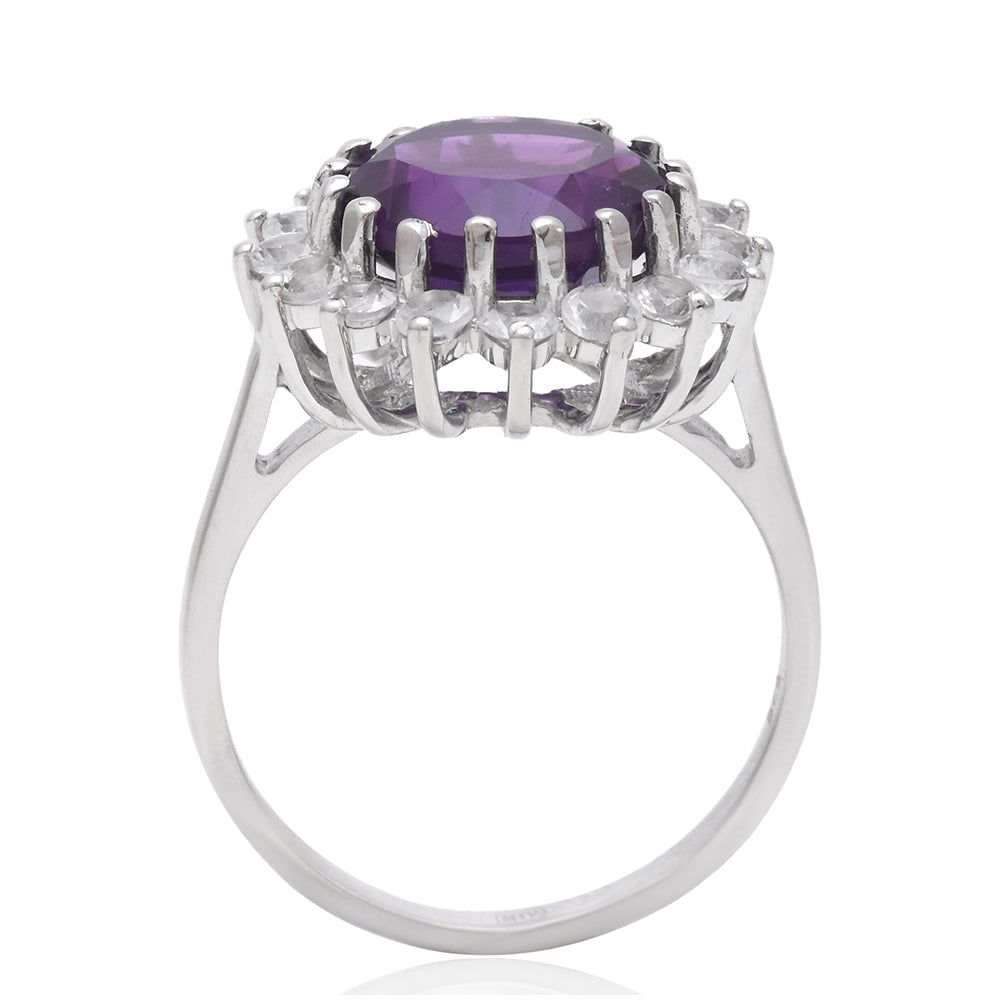 Anillo de Plata con Amatista de Marruecos y Topacio Blanco