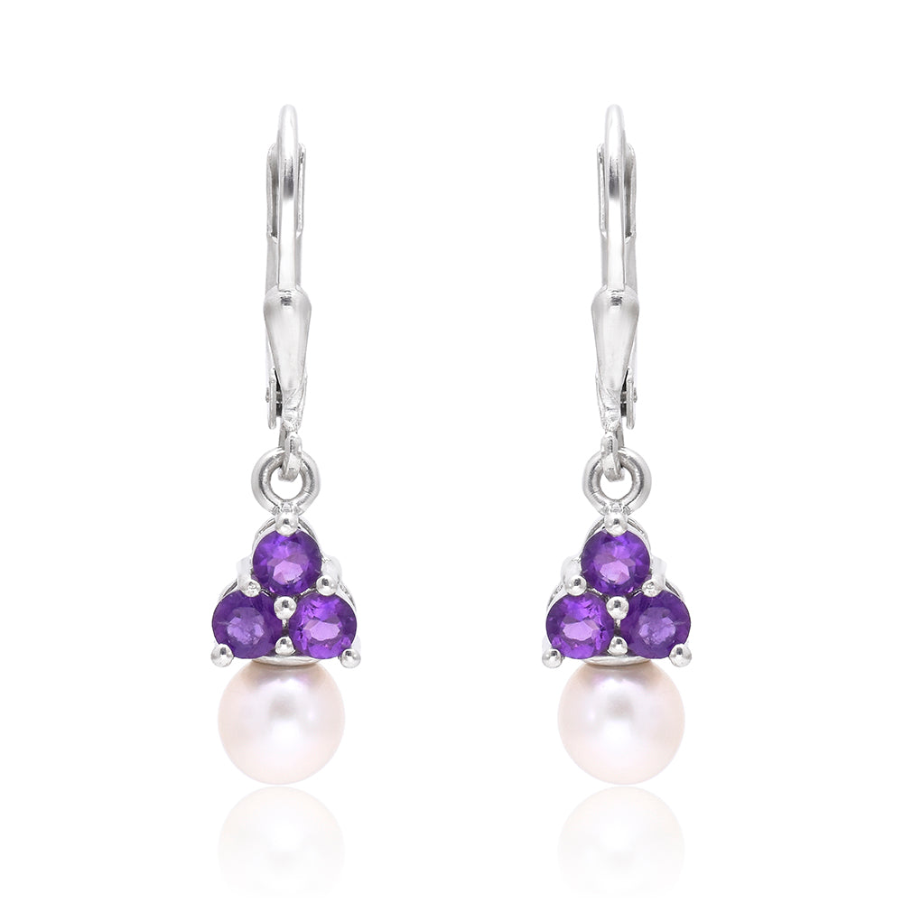 Pendientes de Plata con Amatista de Marruecos y Perla blanca de agua dulce