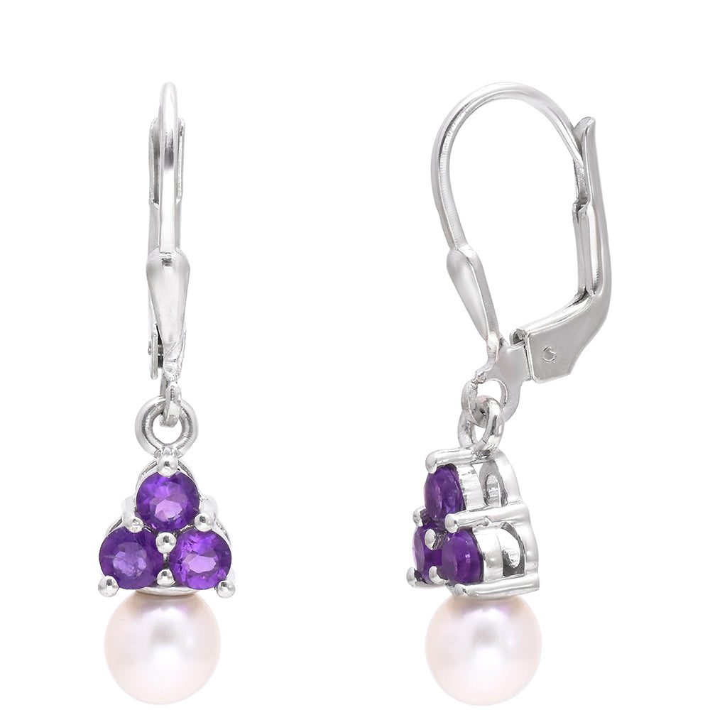 Pendientes de Plata con Amatista de Marruecos y Perla blanca de agua dulce