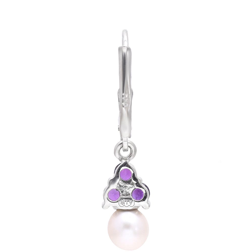 Pendientes de Plata con Amatista de Marruecos y Perla blanca de agua dulce
